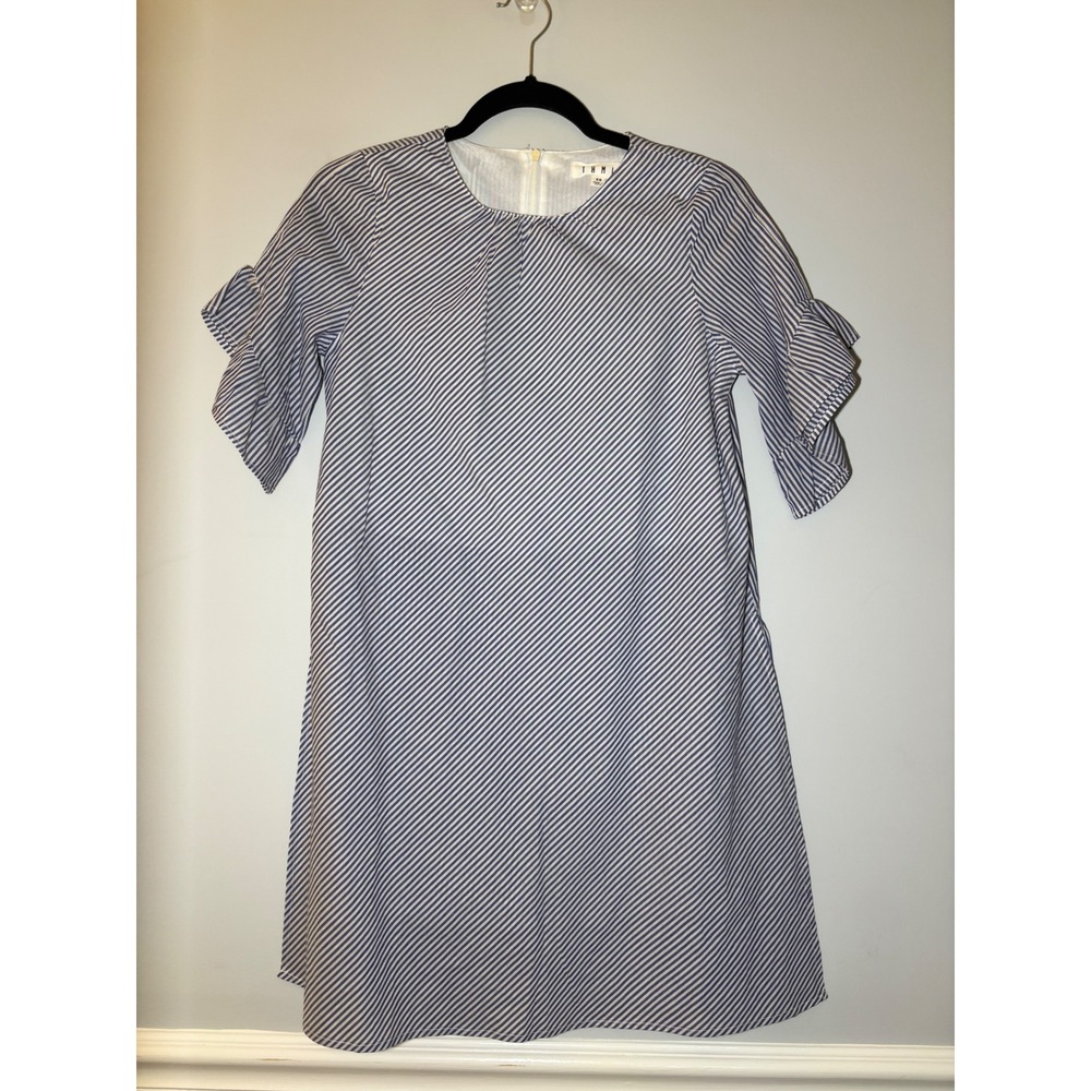 THML Romper‎ Dress Women XS Blue White Striped Ruffle Sleeve Back Zip